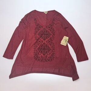 Oneworld Burgundy Long Sleeve V-Neck Tunic Top